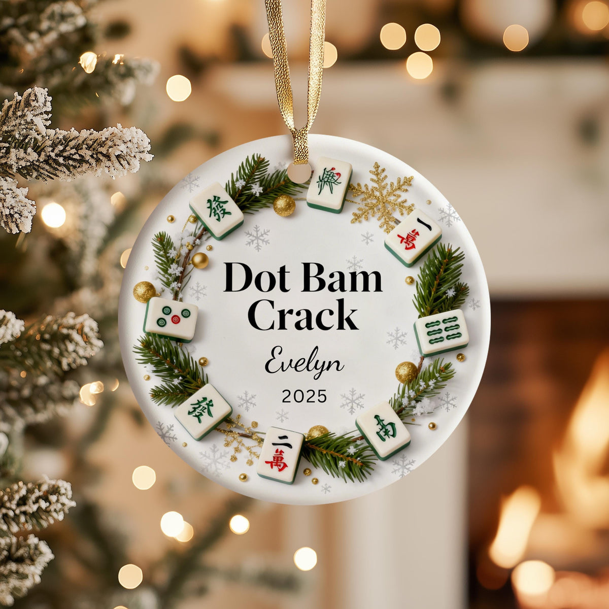 Personalized Mahjong Ornament - Dot Bam Crack Ornament Christmas Mahjong Lover Gift Mahj Chinoiserie Holiday Decor Ceramic Keepsake