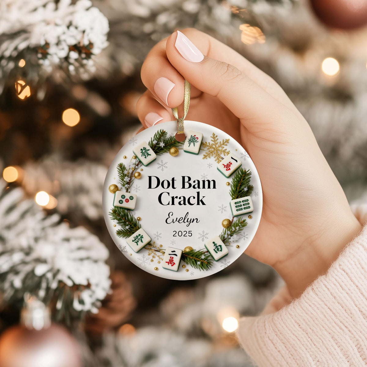 Personalized Mahjong Ornament - Dot Bam Crack Ornament Christmas Mahjong Lover Gift Mahj Chinoiserie Holiday Decor Ceramic Keepsake