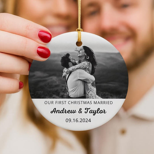 First Christmas Married Ornament - Personalized Wedding Photo Ornament - Married Couple Gift - Custom First Christmas Ornament for Newlyweds