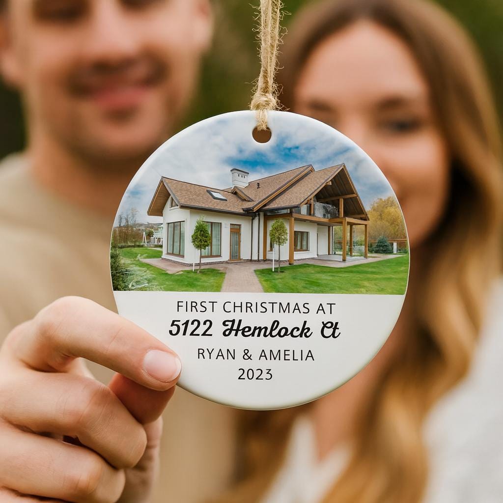 Personalized New Home Christmas Ornament – Custom Photo Ornament – Our First Home Ornament – Realtor Closing Gift – New House Keepsake