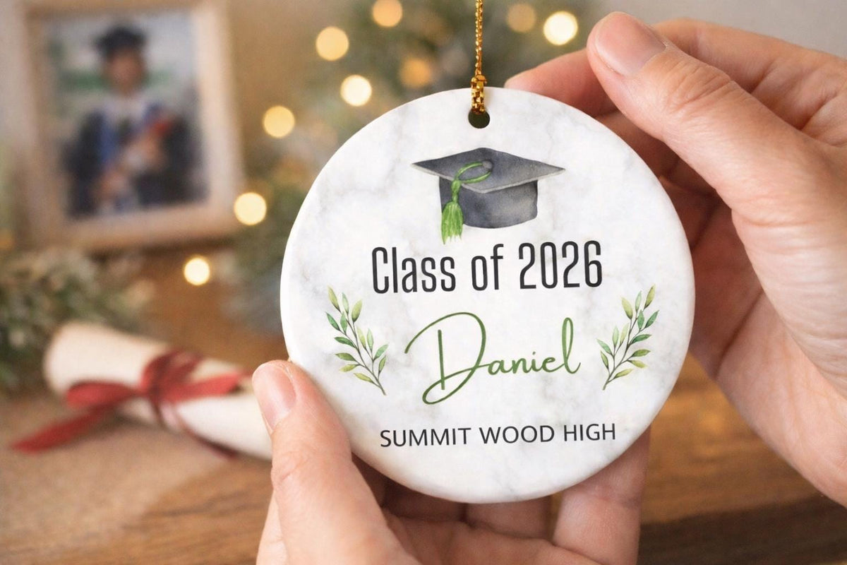 Personalized Graduation Ornament, Class of 2026 Graduate Gift, Custom Name Ceramic Keepsake, High School and College Graduation Gift