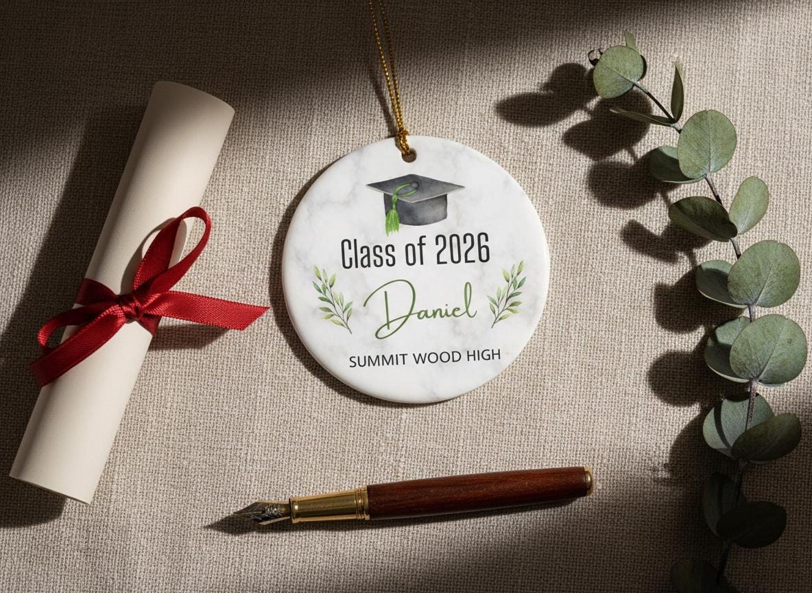 Personalized Graduation Ornament, Class of 2026 Graduate Gift, Custom Name Ceramic Keepsake, High School and College Graduation Gift