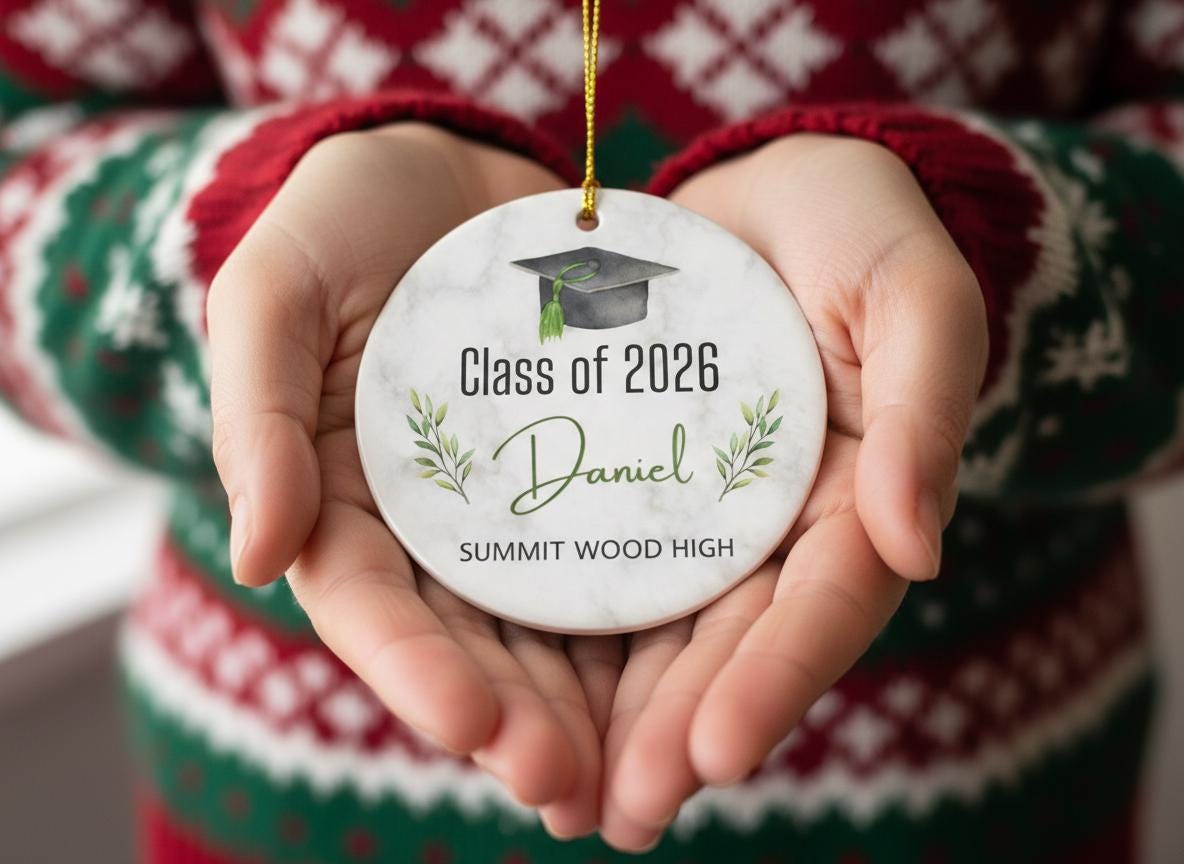 Personalized Graduation Ornament, Class of 2026 Graduate Gift, Custom Name Ceramic Keepsake, High School and College Graduation Gift
