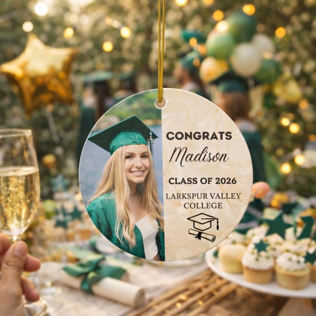Personalized Class of 2026 Ornament, Congrats Graduation Photo Ceramic Ornament, Custom School Graduation Gift for Her or Him
