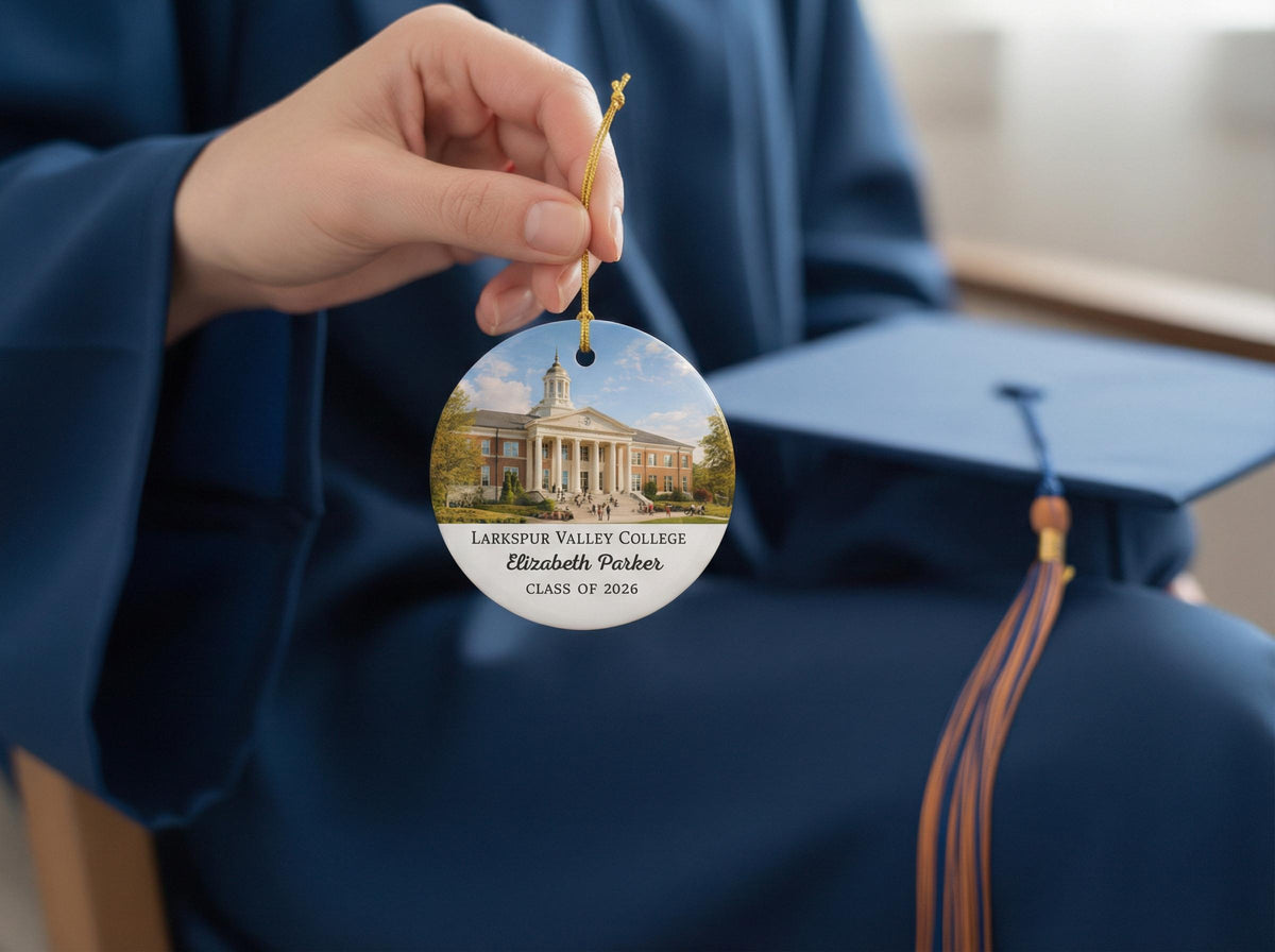 Custom University Graduation Ornament with School Photo, Class of 2026 Gift, Personalized College Grad Keepsake for Him or Her Ceramic
