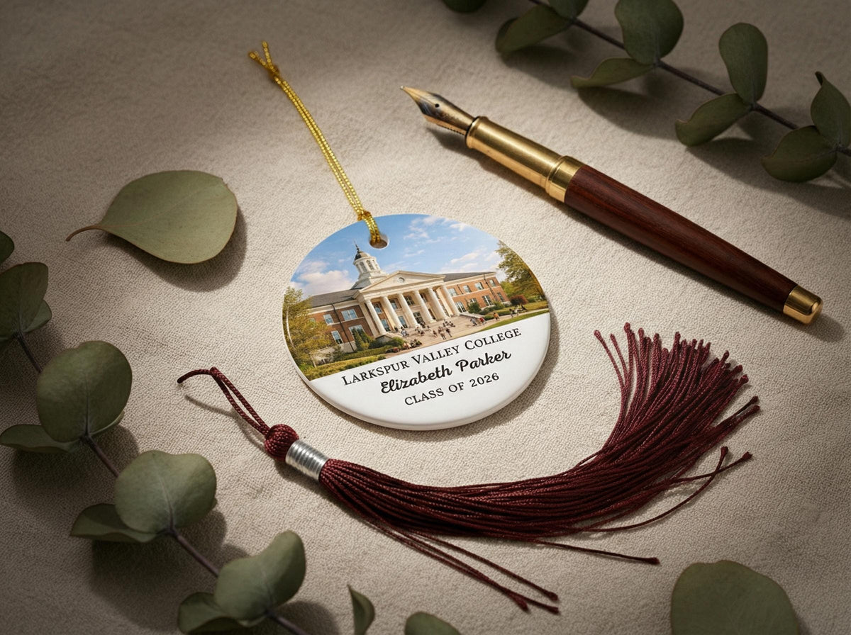 Custom University Graduation Ornament with School Photo, Class of 2026 Gift, Personalized College Grad Keepsake for Him or Her Ceramic