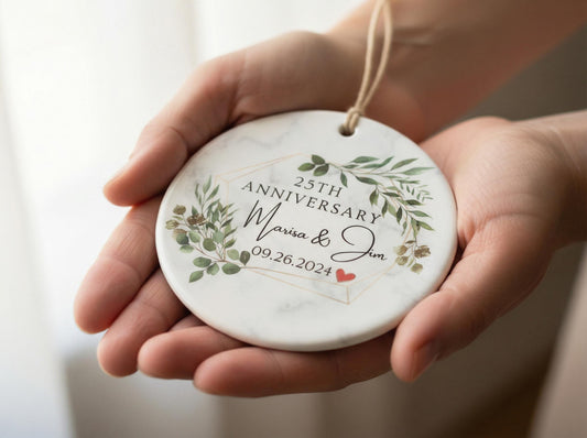 Anniversary Gift for Him, Personalized Anniversary Ceramic Ornament with Name, Custom Anniversary Keepsake for Husband or Boyfriend