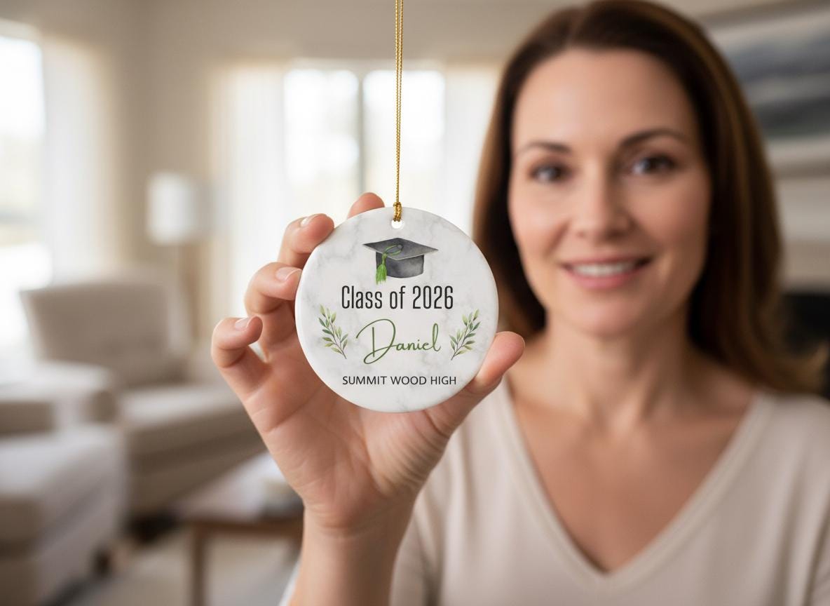 Personalized Graduation Ornament, Class of 2026 Graduate Gift, Custom Name Ceramic Keepsake, High School and College Graduation Gift