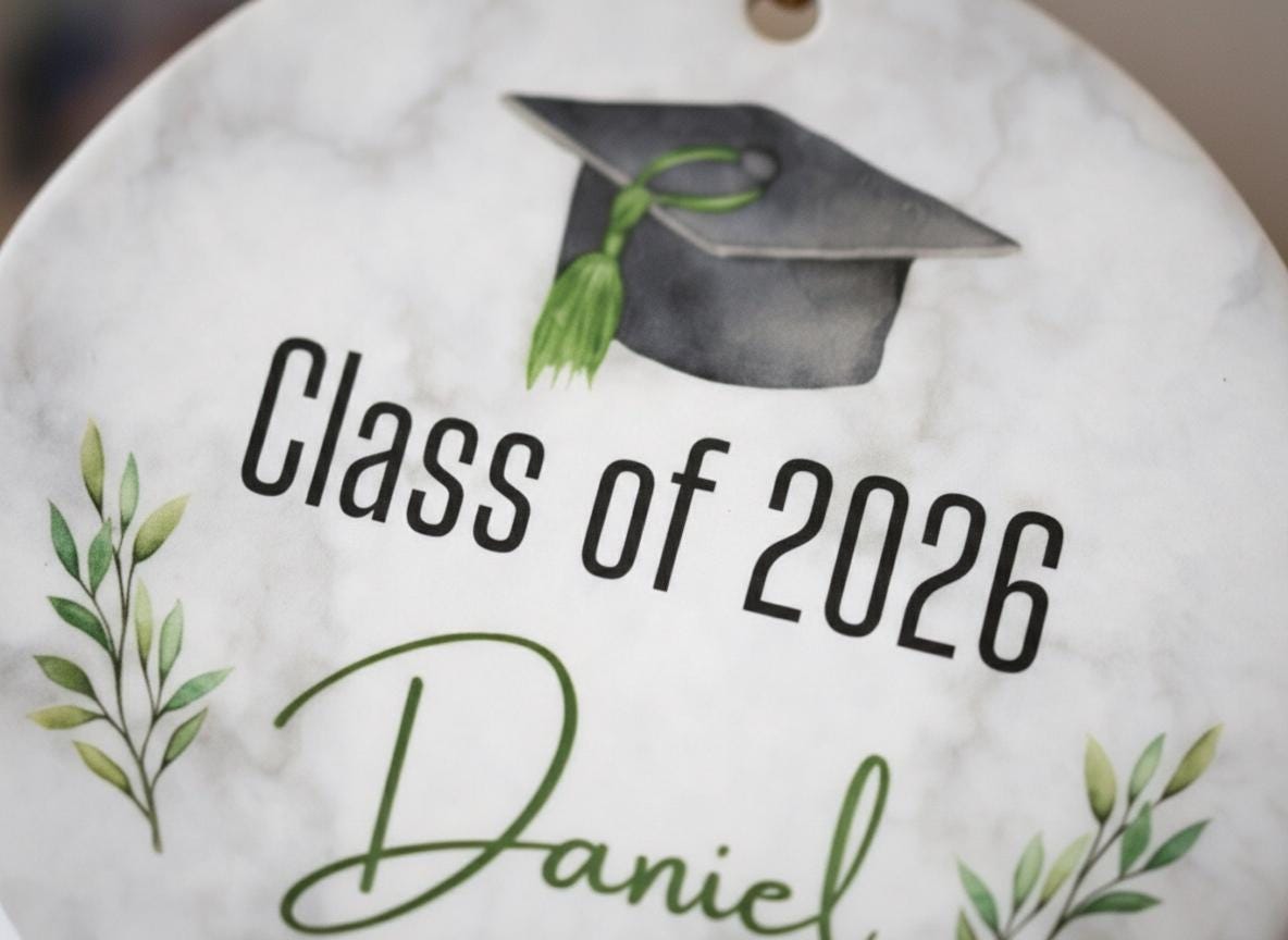 Personalized Graduation Ornament, Class of 2026 Graduate Gift, Custom Name Ceramic Keepsake, High School and College Graduation Gift