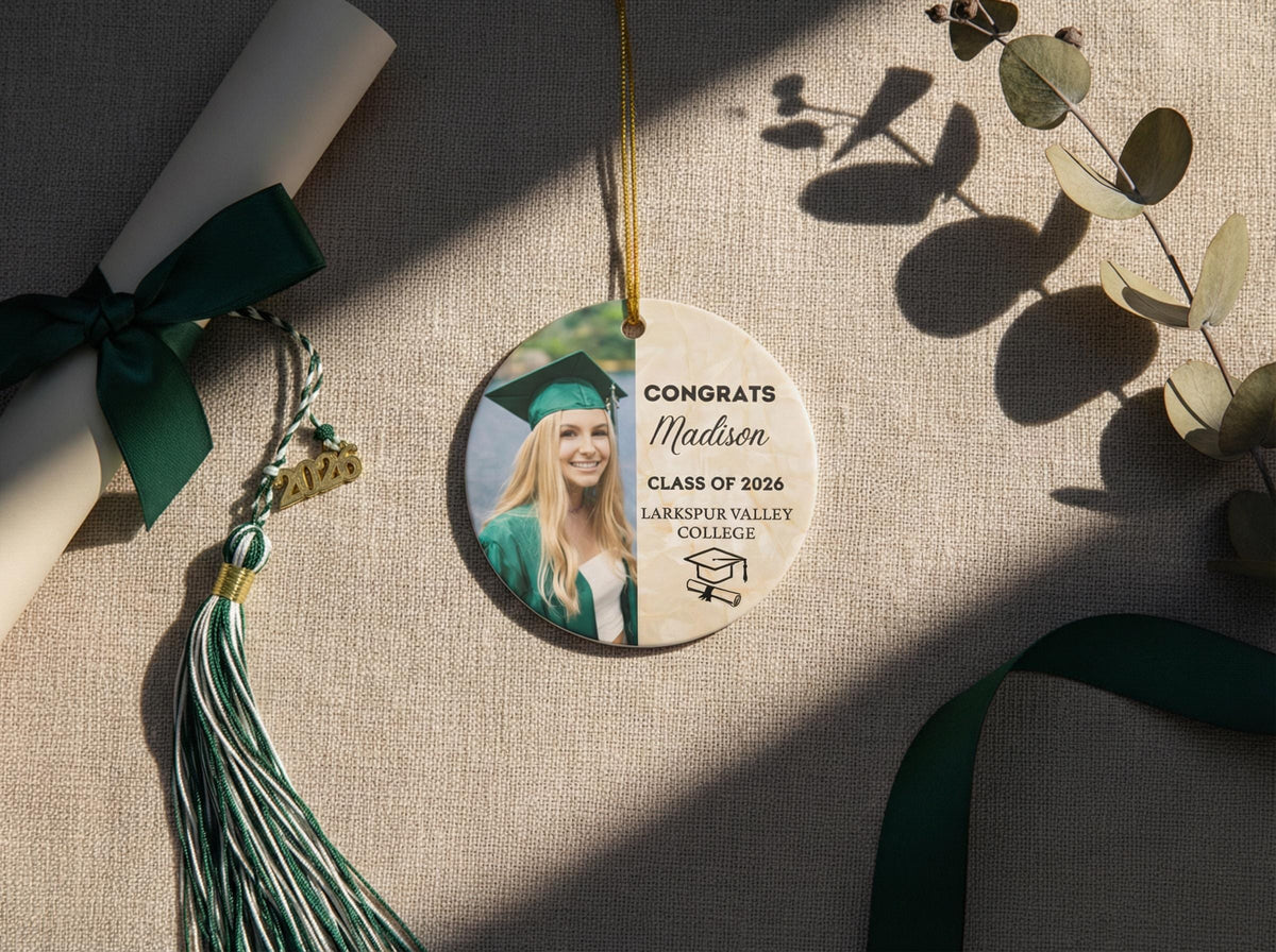 Personalized Class of 2026 Ornament, Congrats Graduation Photo Ceramic Ornament, Custom School Graduation Gift for Her or Him
