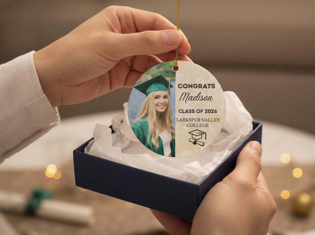 Personalized Class of 2026 Ornament, Congrats Graduation Photo Ceramic Ornament, Custom School Graduation Gift for Her or Him