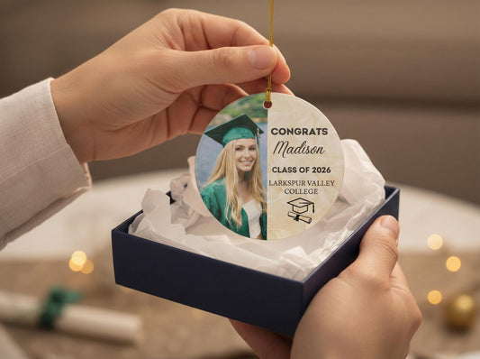 Personalized Class of 2026 Ornament, Congrats Graduation Photo Ceramic Ornament, Custom School Graduation Gift for Her or Him