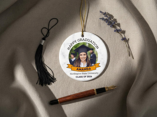 Custom Graduate Ornament with Photo, Class of 2026 Graduation Gift for Her or Him, Personalized College Graduation Keepsake
