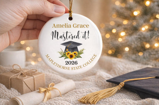 Personalized Mastered It Graduation Ornament, Class of 2026 Gift, Custom University Graduation Cap Keepsake for Him and Her