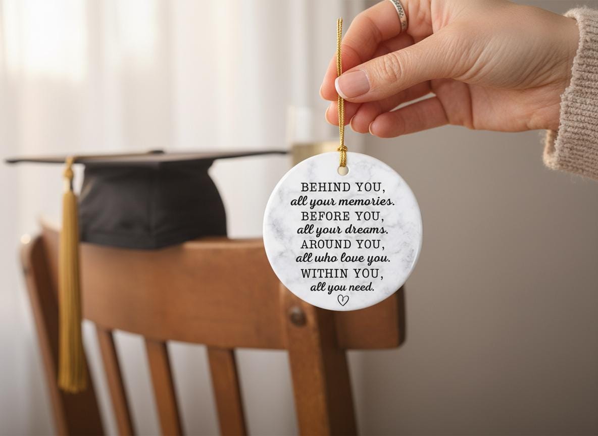 Inspirational Graduation Gift for Her, Behind You All Your Memories Ceramic Ornament, High School and College Graduation Keepsake Decor