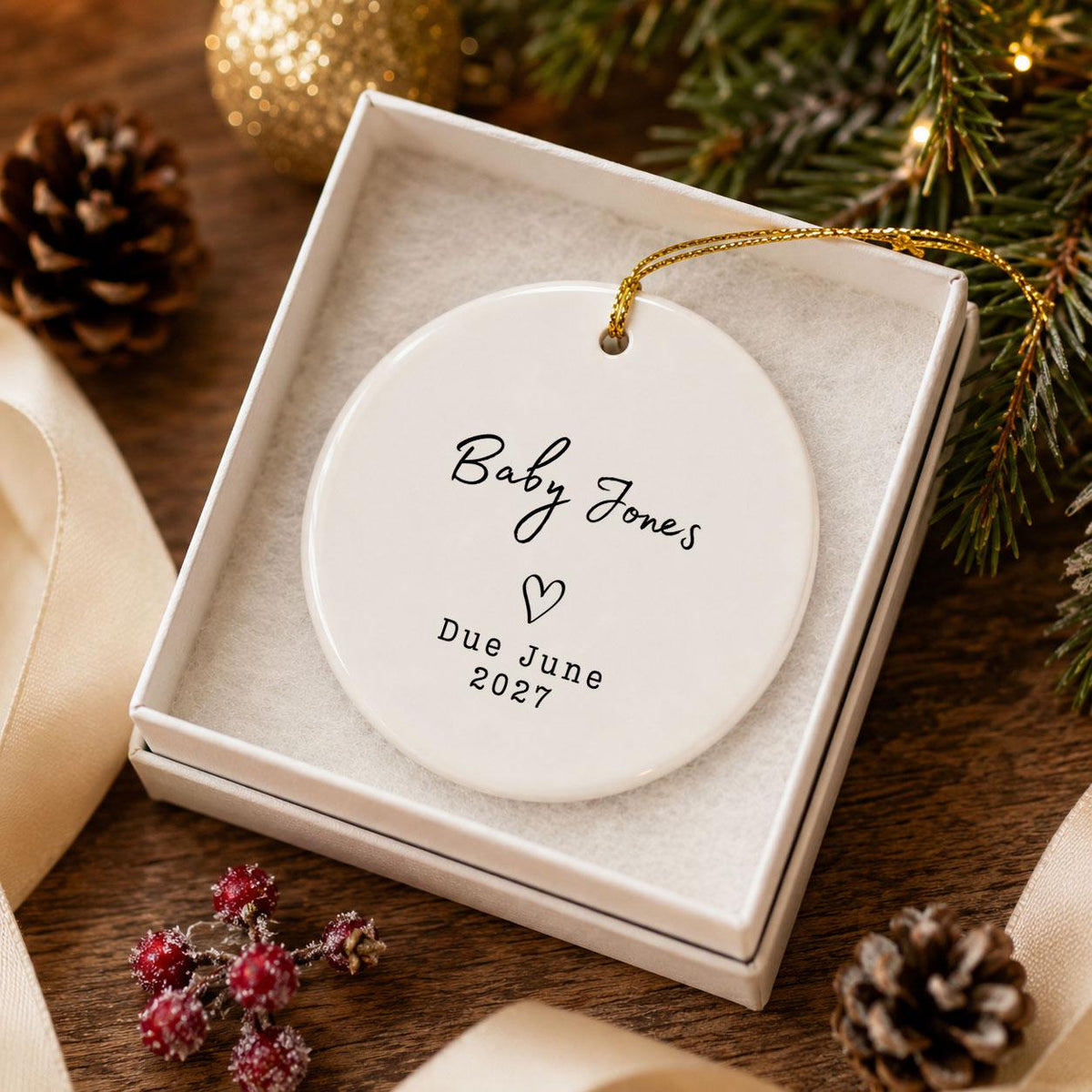 Expecting New Baby Ornament - Personalized Baby Due Christmas Ornament - New Baby Arrival Keepsake - Pregnancy Announcement Ornament