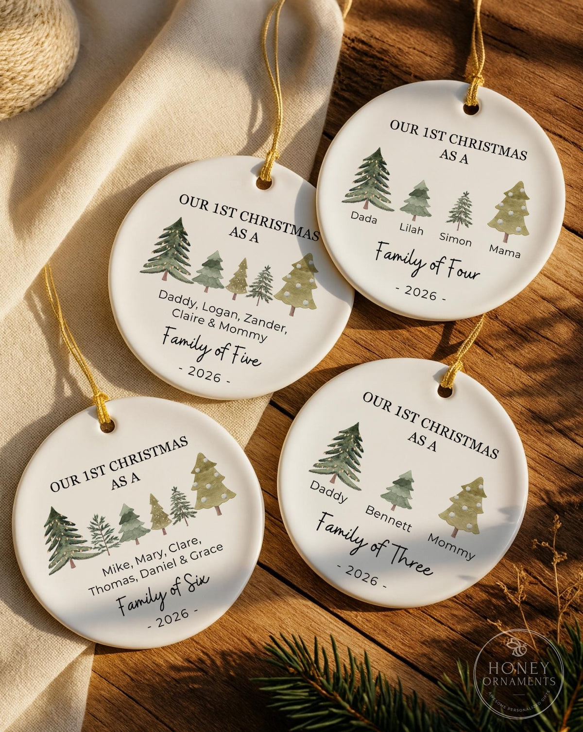 Family of Three Christmas Ornament - Family of 3 Ornament - Family Ornament - Personalized Baby's First Christmas Ornament, New Parent Gift