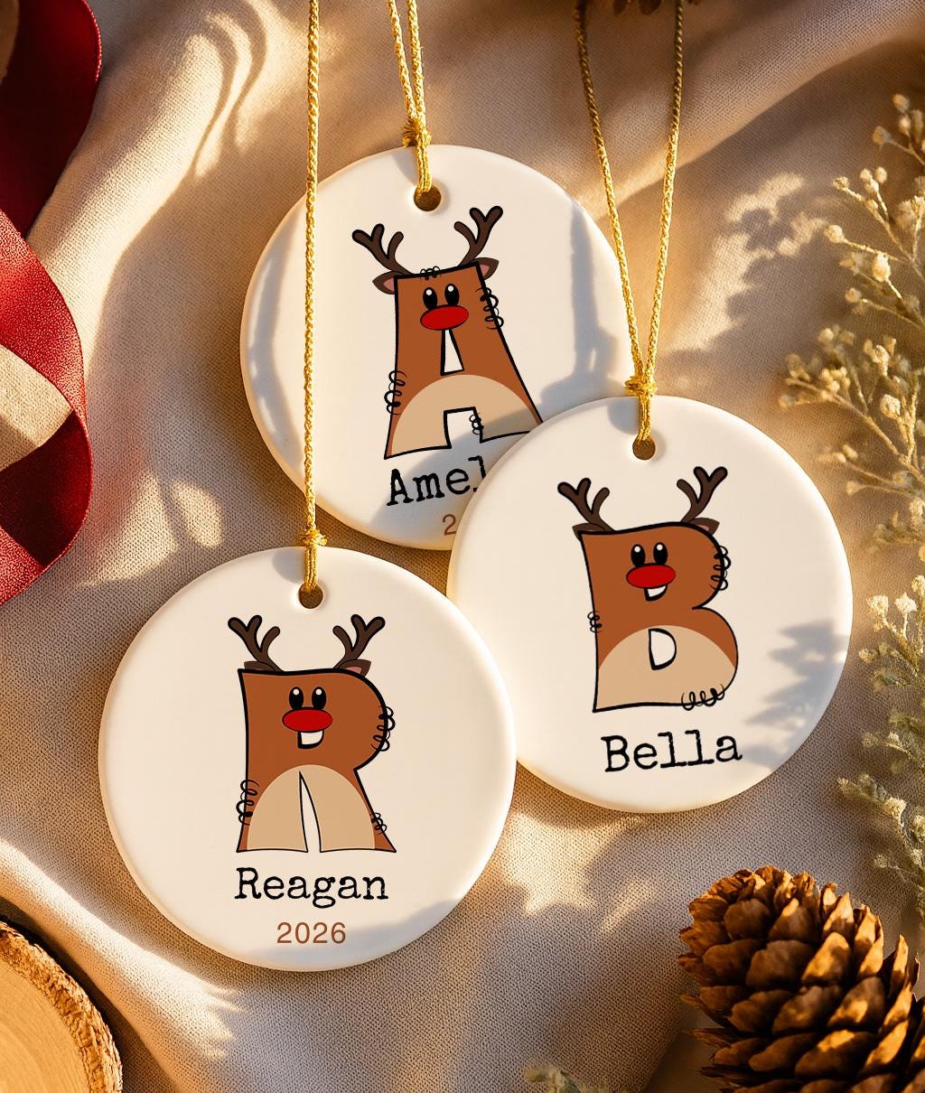 Personalized Ceramic Deer Ornament, Custom Family Name Keepsake, Monogram Christmas Gift (2026)