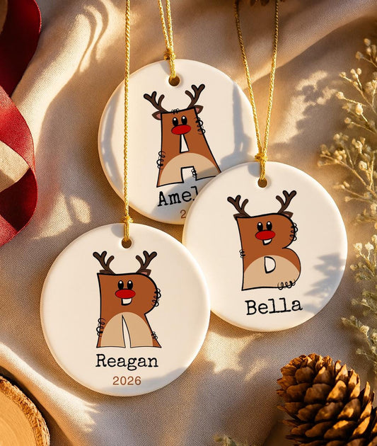 Personalized Ceramic Deer Ornament, Custom Family Name Keepsake, Monogram Christmas Gift (2026)