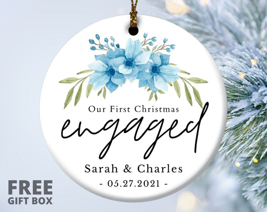 We Are Engaged Ornament, Personalized Ceramic Ornament, Custom Engagement Keepsake, Our First Christmas Engaged Gifts, Just Engaged Gifts