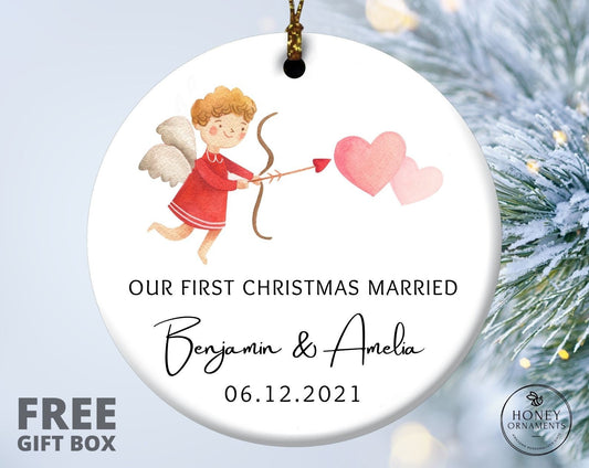 First Christmas Married Ornament, Personalized Christmas Ornament, Custom Newly Married Gift, Married as Mr and Mrs Gifts