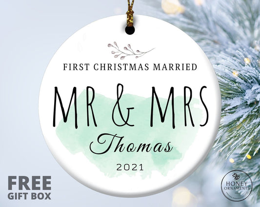 Personalized First Christmas Married Ornament, Mr and Mrs Christmas Ornament, Custom Marriage Gifts Keepsake, Newly Married Gift