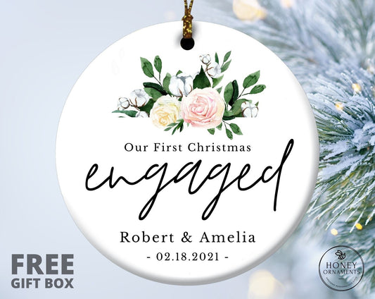 Personalized Our First Christmas Engaged Ornament, Custom Engagement Keepsake, We Are Engaged, Engagement Ornament, Engagement Gift Box