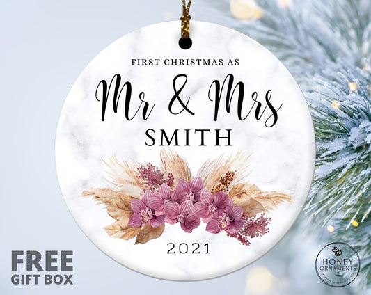 Our First Christmas Married Ornament, Newly Married Gift, Personalized Our First Christmas as Mr and Mrs Ornament 2023, Customized Ornament