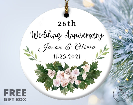 25th Anniversary Ornament, 25th Wedding Anniversary Gift, Silver Anniversary Gift for Couple, 25 Years of Marriage Keepsake, Christmas Gifts