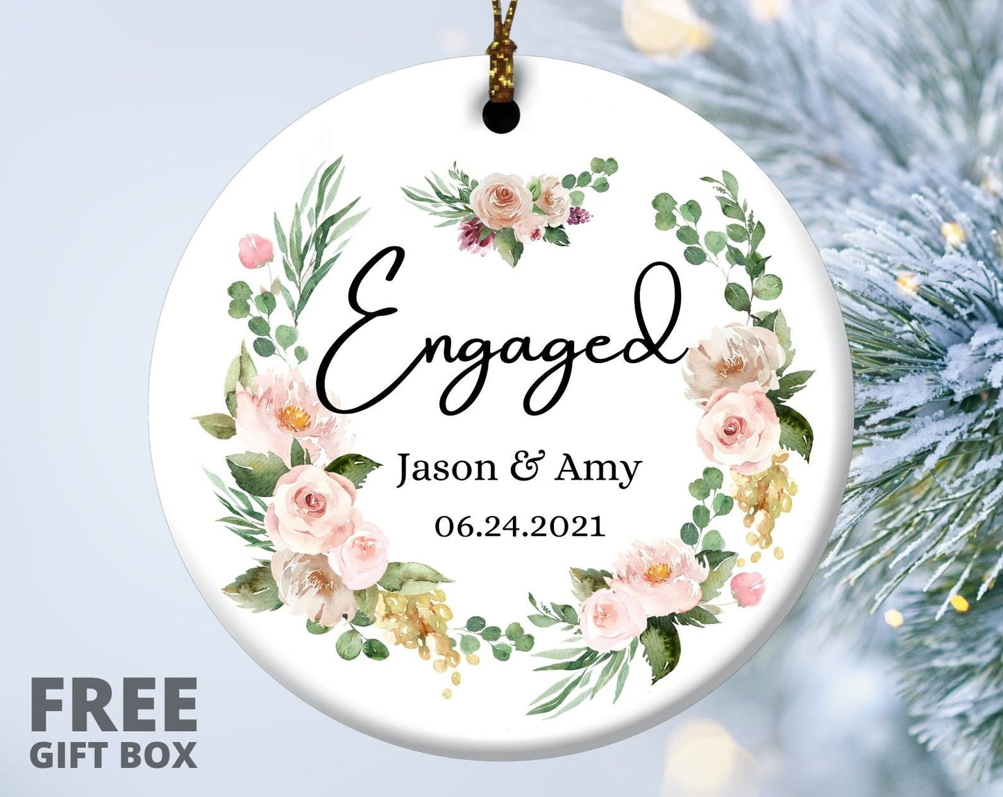 Engaged Christmas Ornament, Personalized Ceramic Ornament, We Are Engaged, Custom Engagement Ornament, First Christmas Engaged Ornament