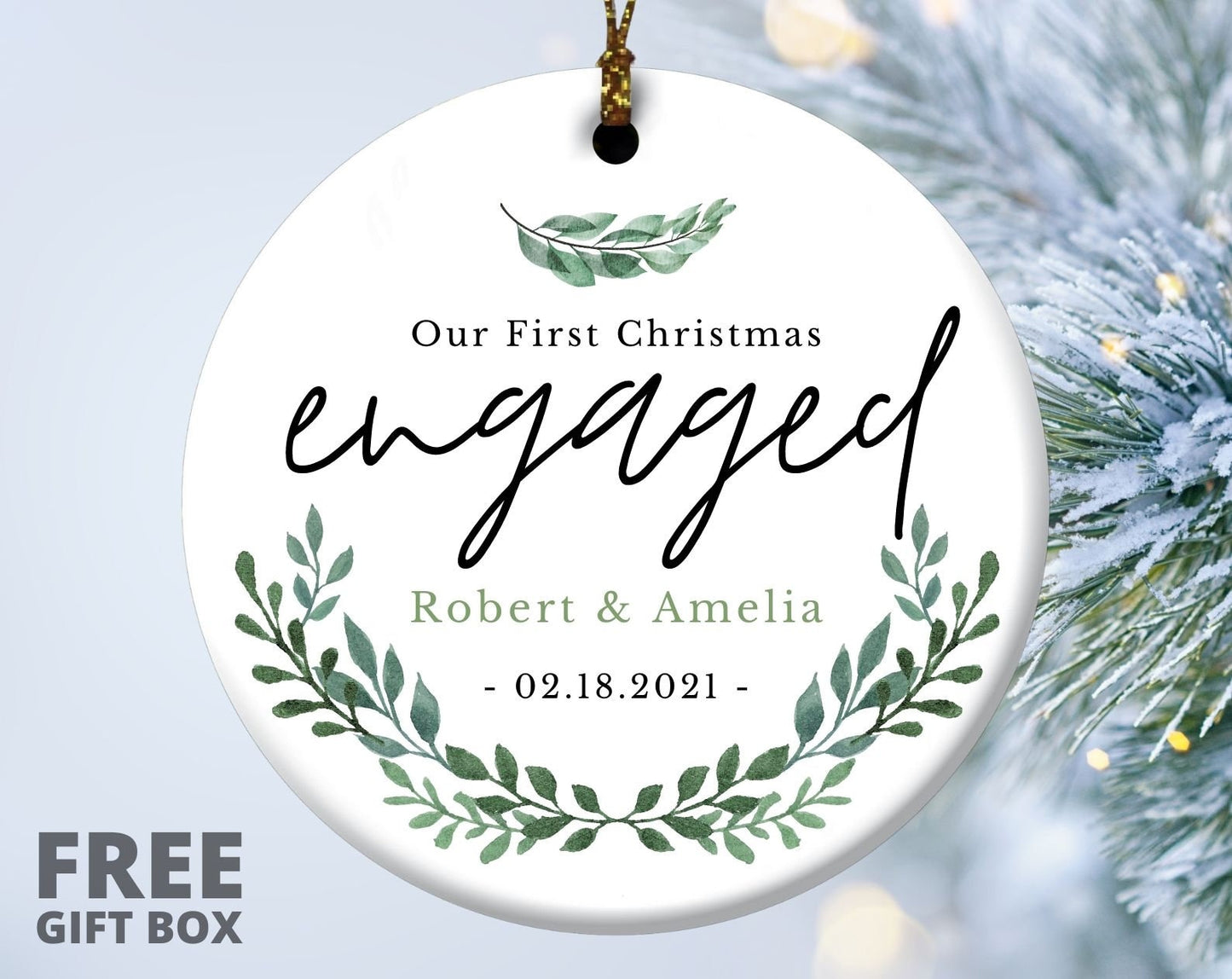 Engaged Christmas Ornament, Personalized Ornament, Custom Engagement Keepsake, First Christmas Engaged, We Are Engaged, Engagement Gift Box