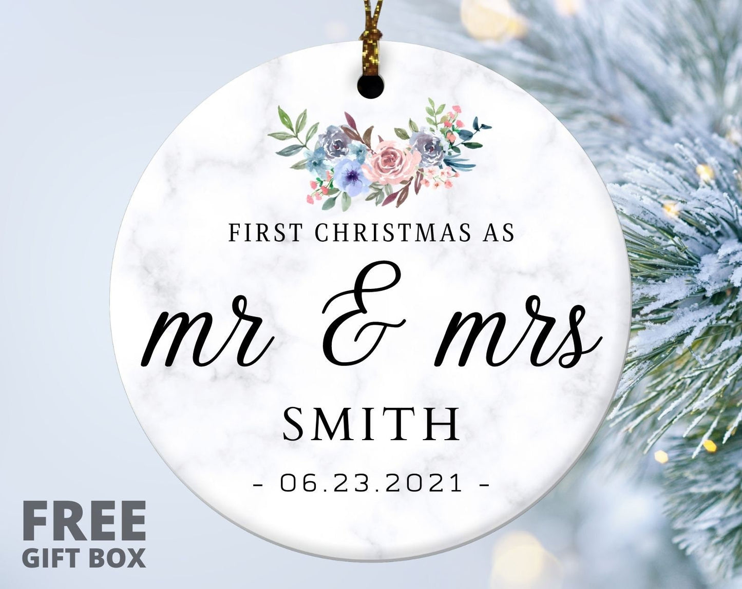 First Christmas Married Ornament, Personalized Christmas Ornament, Our First Christmas Married as Mr and Mrs Ornament, Newly Married Gift