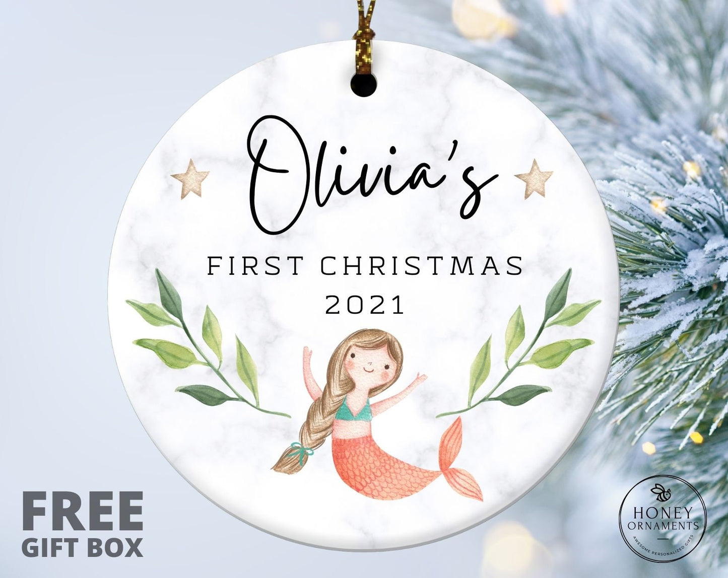 Baby's First Christmas Ornament, Personalized First Christmas Mermaid Ornament, Custom Baby Girl Name Christmas Ornament, Christmas Gifts