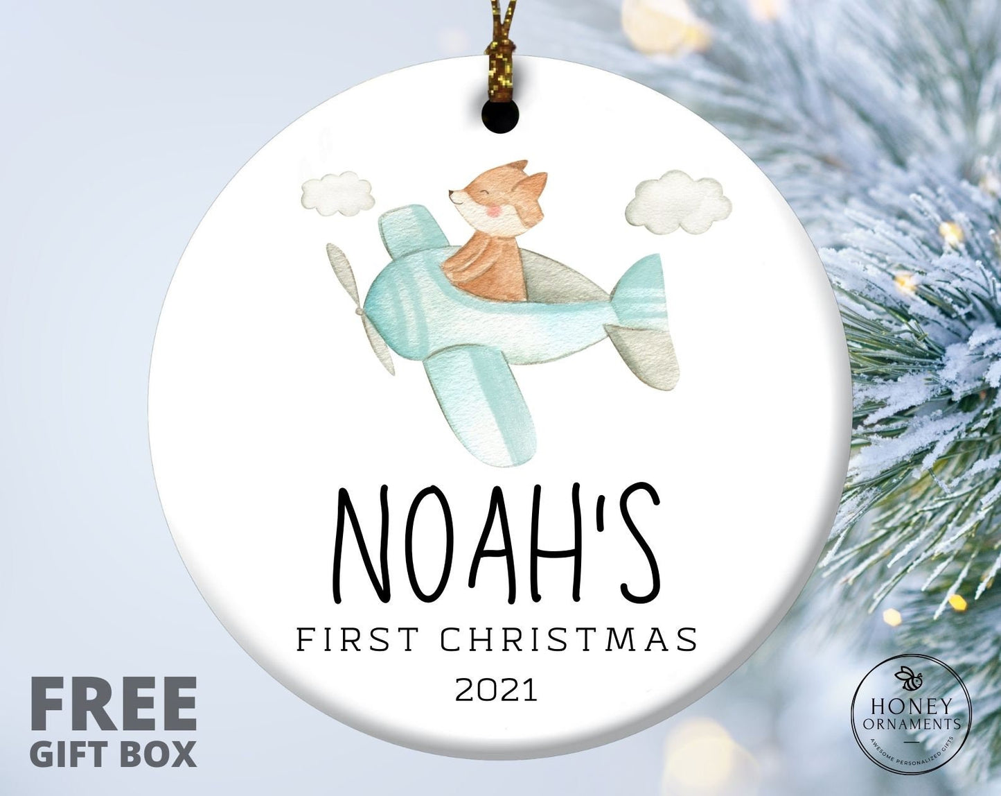 Personalized Baby's First Christmas Ornament, First Christmas Fox Ornament, Custom Baby Boy Name Year Christmas Ornament Gifts