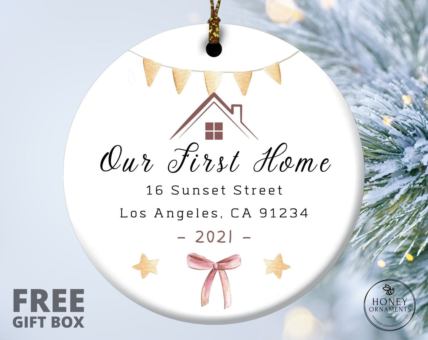 First Home Ornament, Personalized New Home Ornament, Custom Address House Ornament, Christmas Gift, 1st Apartment Condo House Ornament