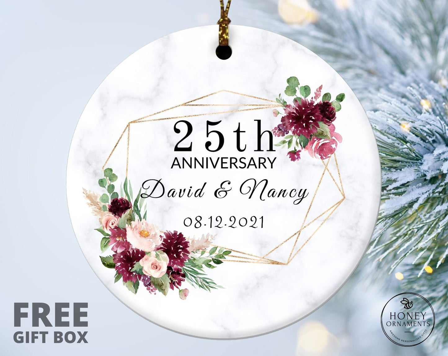 25th Anniversary Ornament, Personalised 25th Wedding Anniversary Gift, Silver Anniversary Gift for Couple, 25 Years of Marriage Keepsake