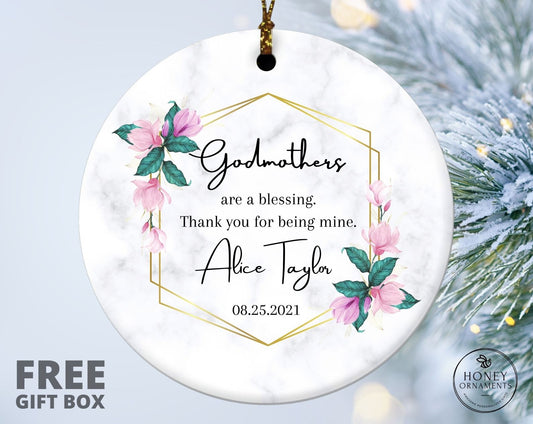 Godmother Ornament, Personalized Godmother Gift, Godmother Thank You Keepsake, Custom Godmother Ornament, Christening Ceramic Ornament