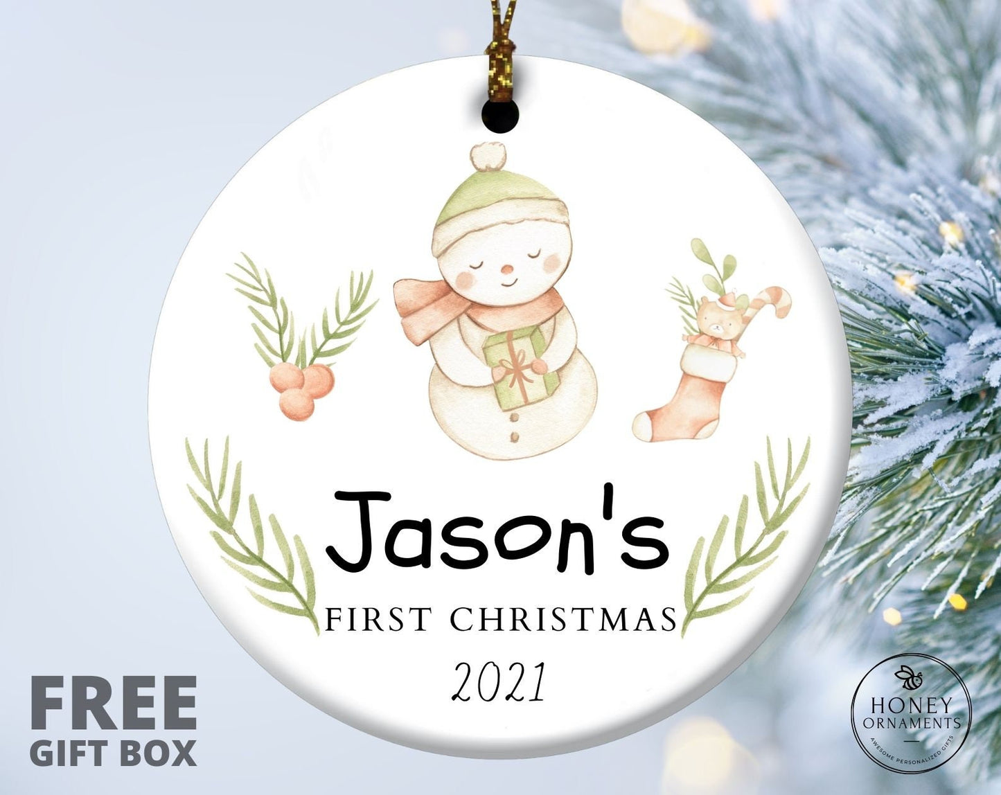 Baby First Christmas Ornament,  Personalized 1st Christmas Baby Ornament, Custom Baby Boy Name, Christmas Ornament Gifts, Baby Ornament