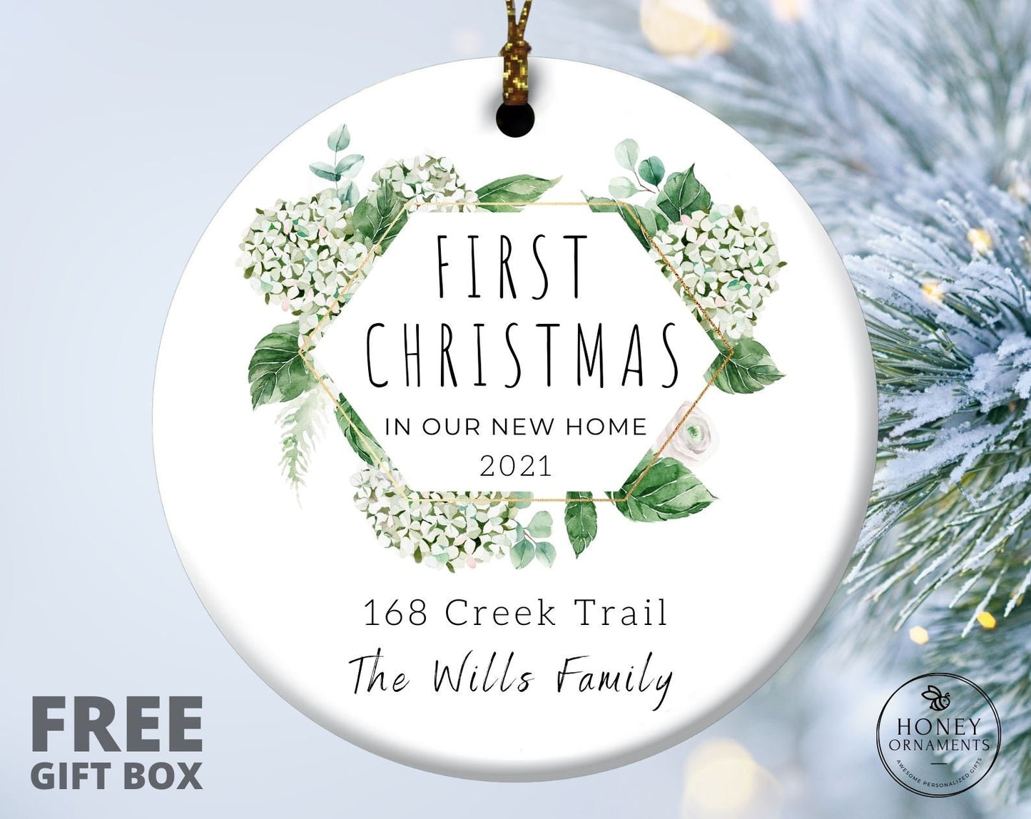 New Home Ornament - Personalized First Home Christmas Ornament - Our First Home Ornament - New Home Botanical Framed Ceramic Ornament