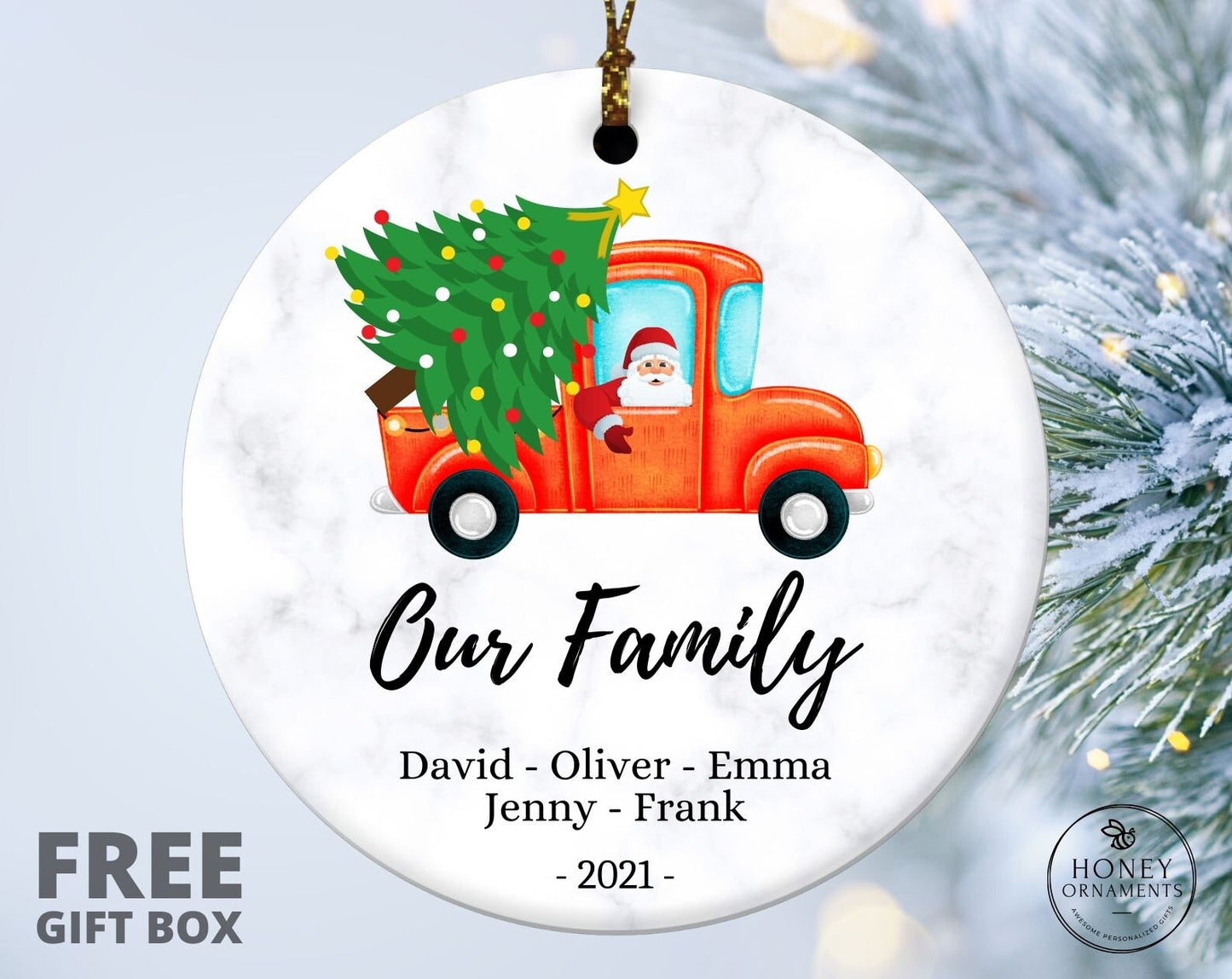 Family Christmas Ornament, Personalized 2023 Santa Ornament with Names, Custom Holiday Ornament, Christmas gift, Family Holiday Keepsake