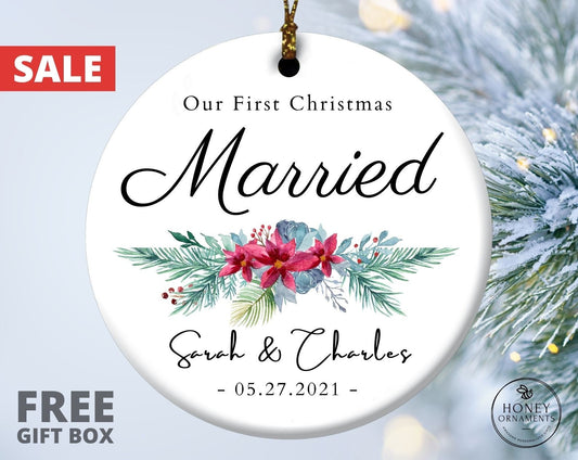 Our First Christmas Married Ornament 2023, Personalized Mr and Mrs Ornament, Newly Married Gift, Couples First Married Christmas Ornament