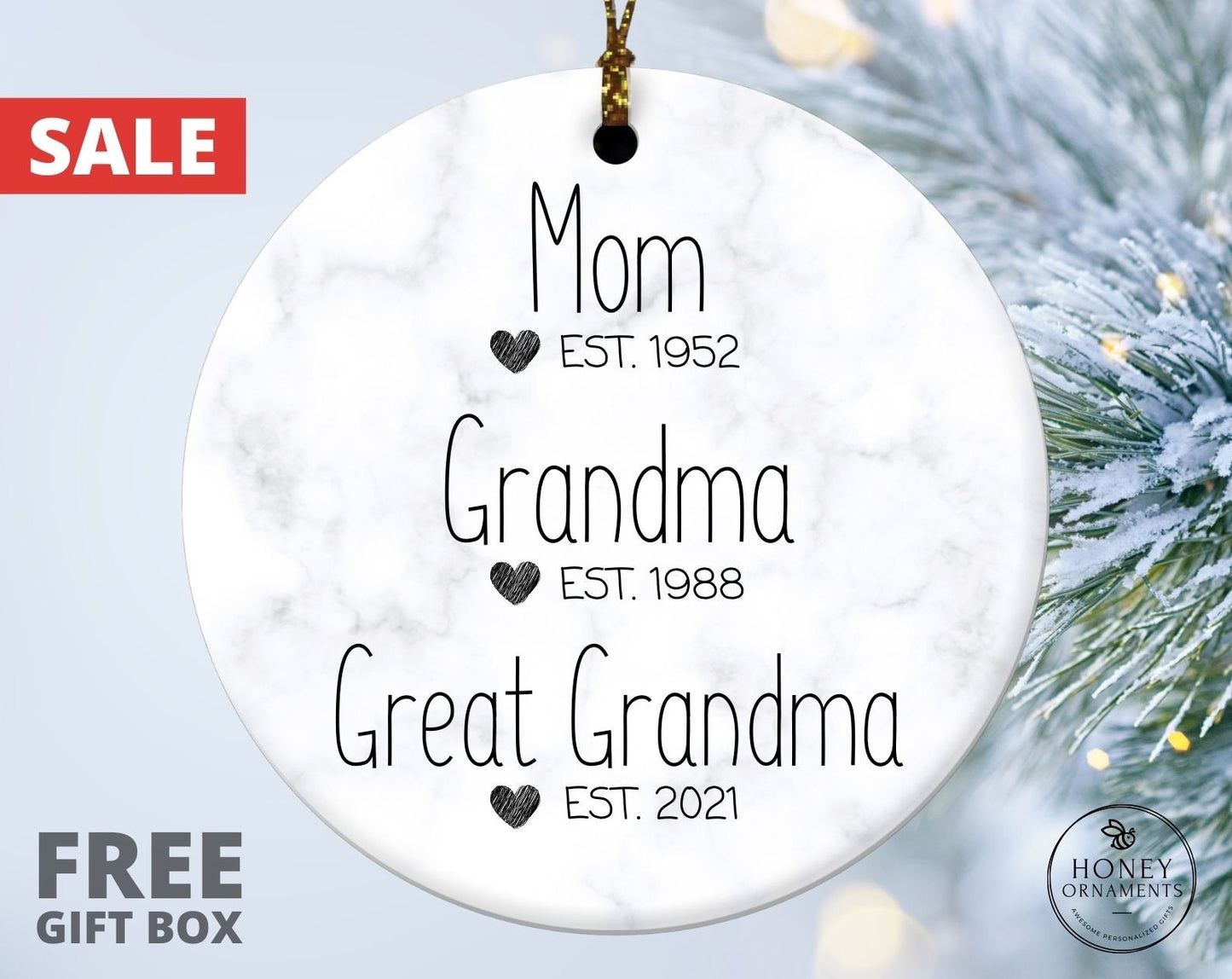 Mom, Grandma, Great Grandma Ornament, Pregnancy Announcement, Pregnancy Reveal, Great Grandma Gift, New Baby Reveal, Christmas Ornaments