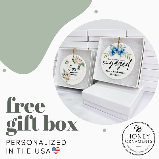 Engagement Ornament, We Are Engaged, Christmas Engaged Ornament, Personalized Ornament, Custom Engagement Keepsake, Engagement Gift Box