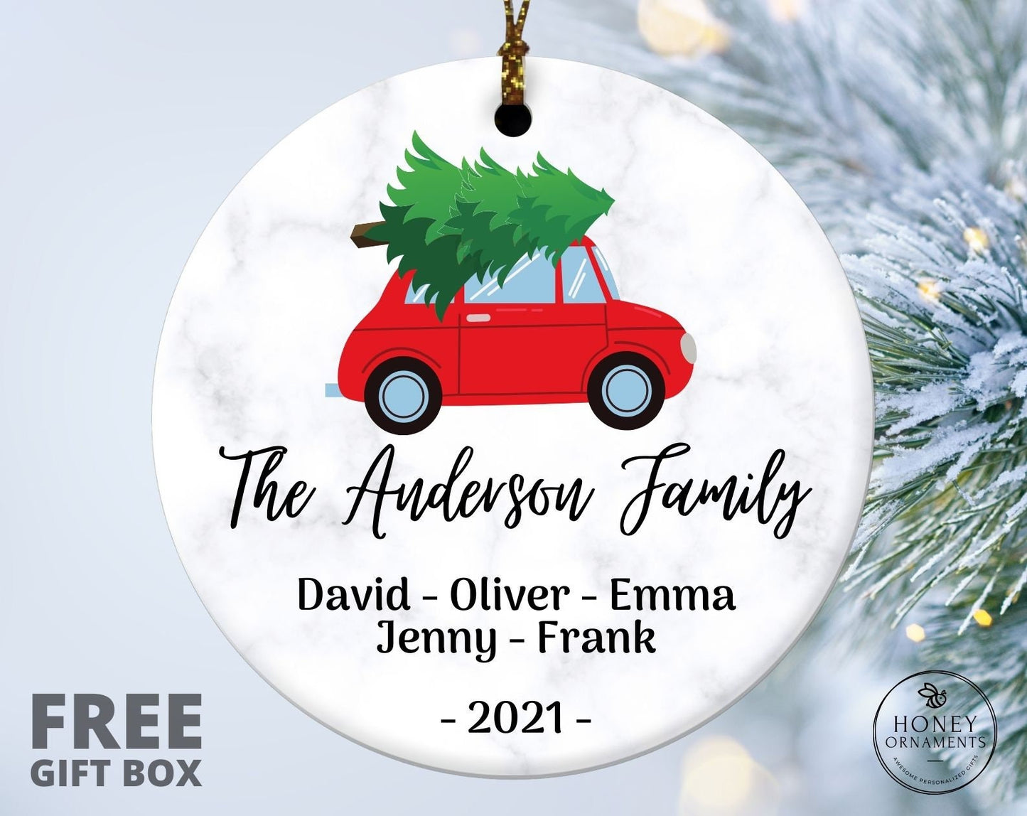 Christmas Tree Ornament with Family Names, Personalized 2023 Christmas Keepsake, Custom Holiday Ornament, Cute Family Christmas gift