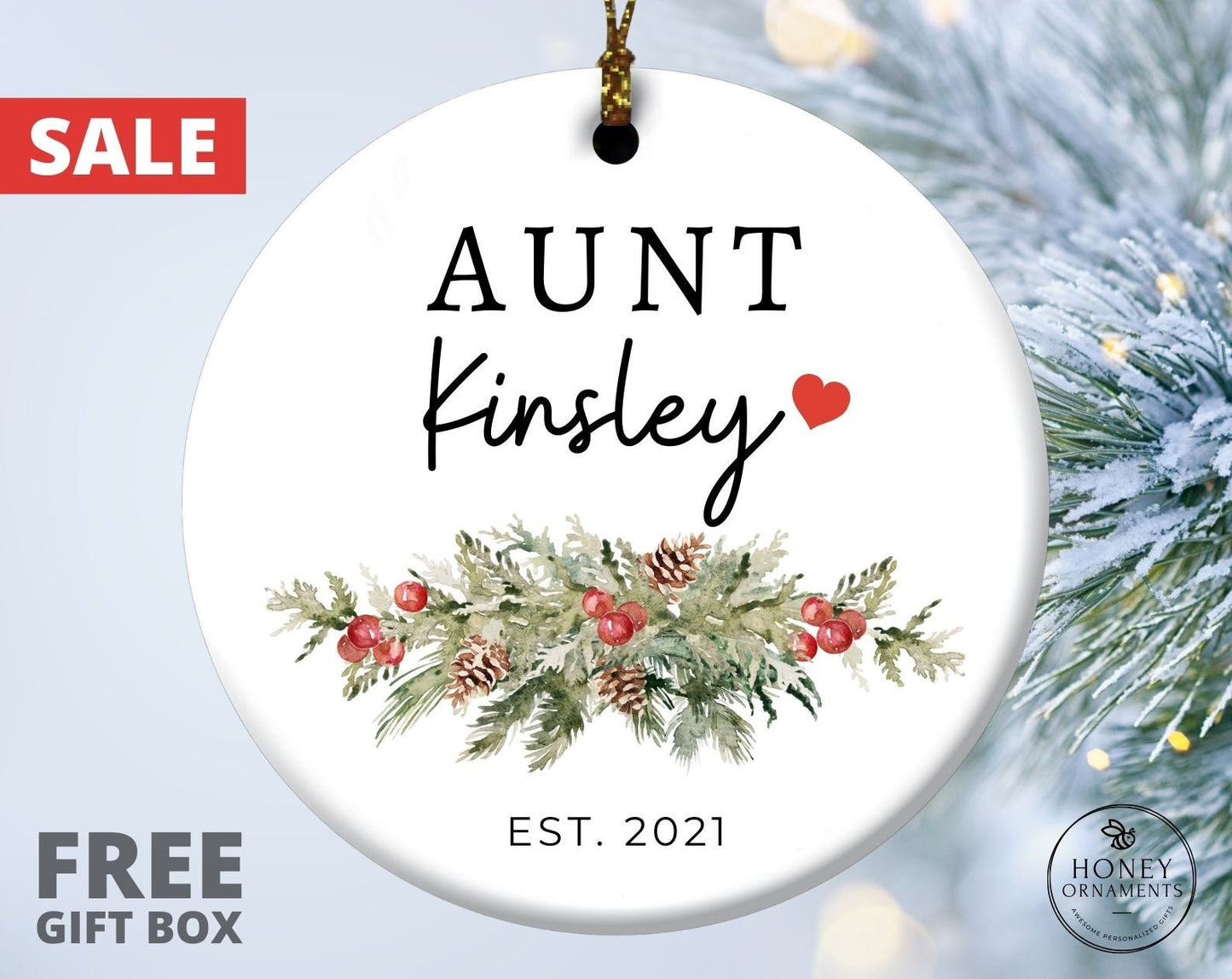 Aunt Ornament, New Aunt Gift, Pregnancy Announcement, Future Aunt Gifts, New Baby Announcement Keepsake, Custom Christmas Ornaments