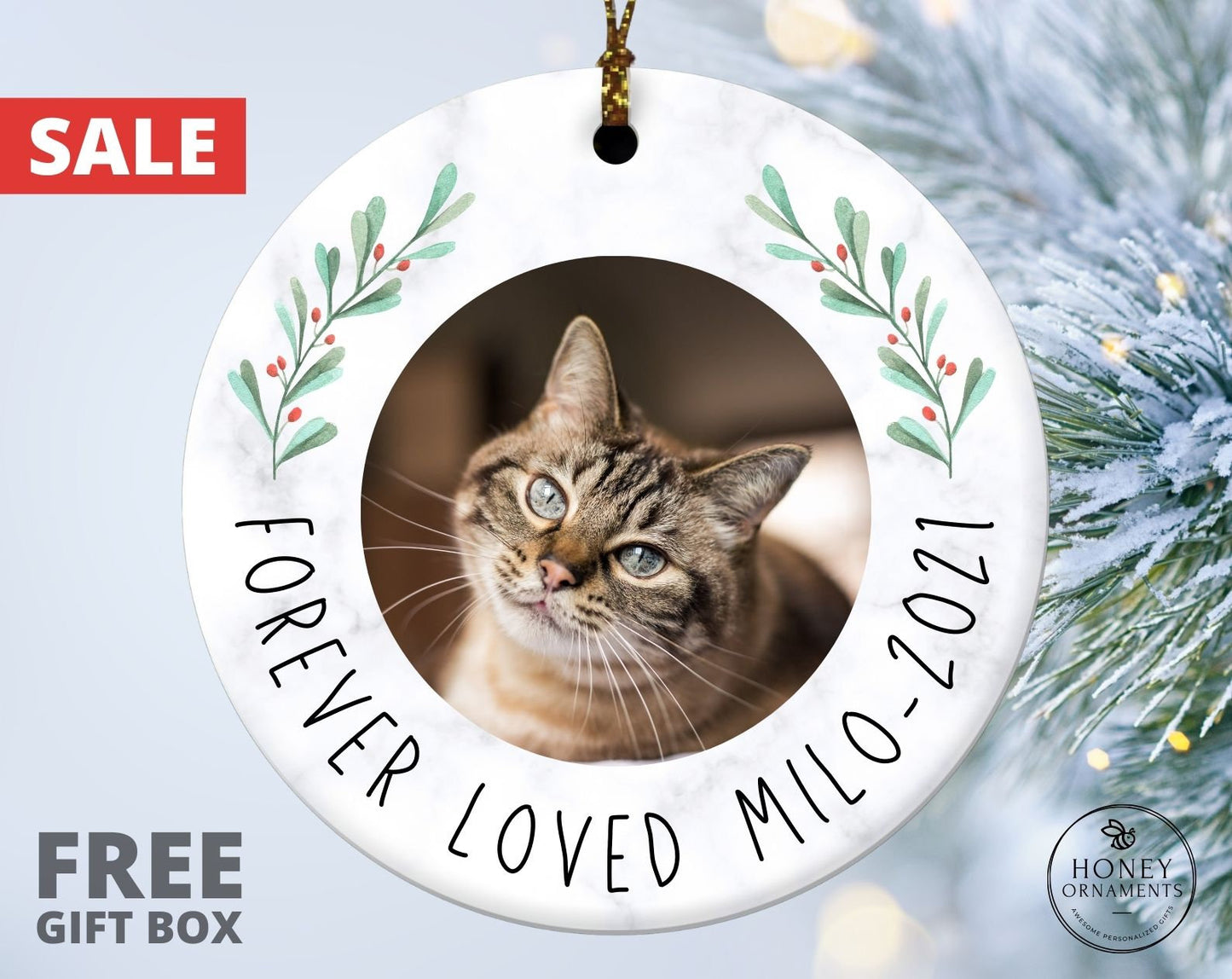 Cat Memorial Christmas Ornament, Pet Ornament, Personalized Cat Loss Gift, Cat Memorial Gift, Cat Sympathy Gift, Custom Cat Lover Gift