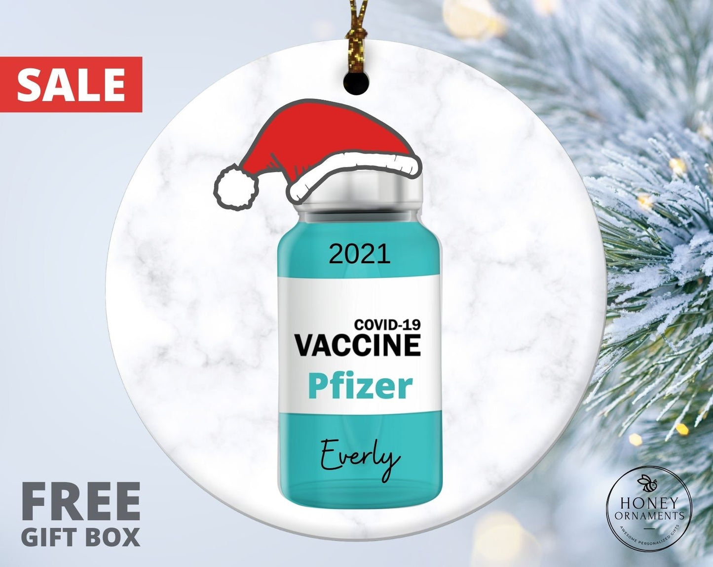 Coronavirus Vaccine Bottle Ornament, Vaccinated Christmas Ornaments, Personalized Christmas Ornament, Covid 19 Ornament, Christmas Gift