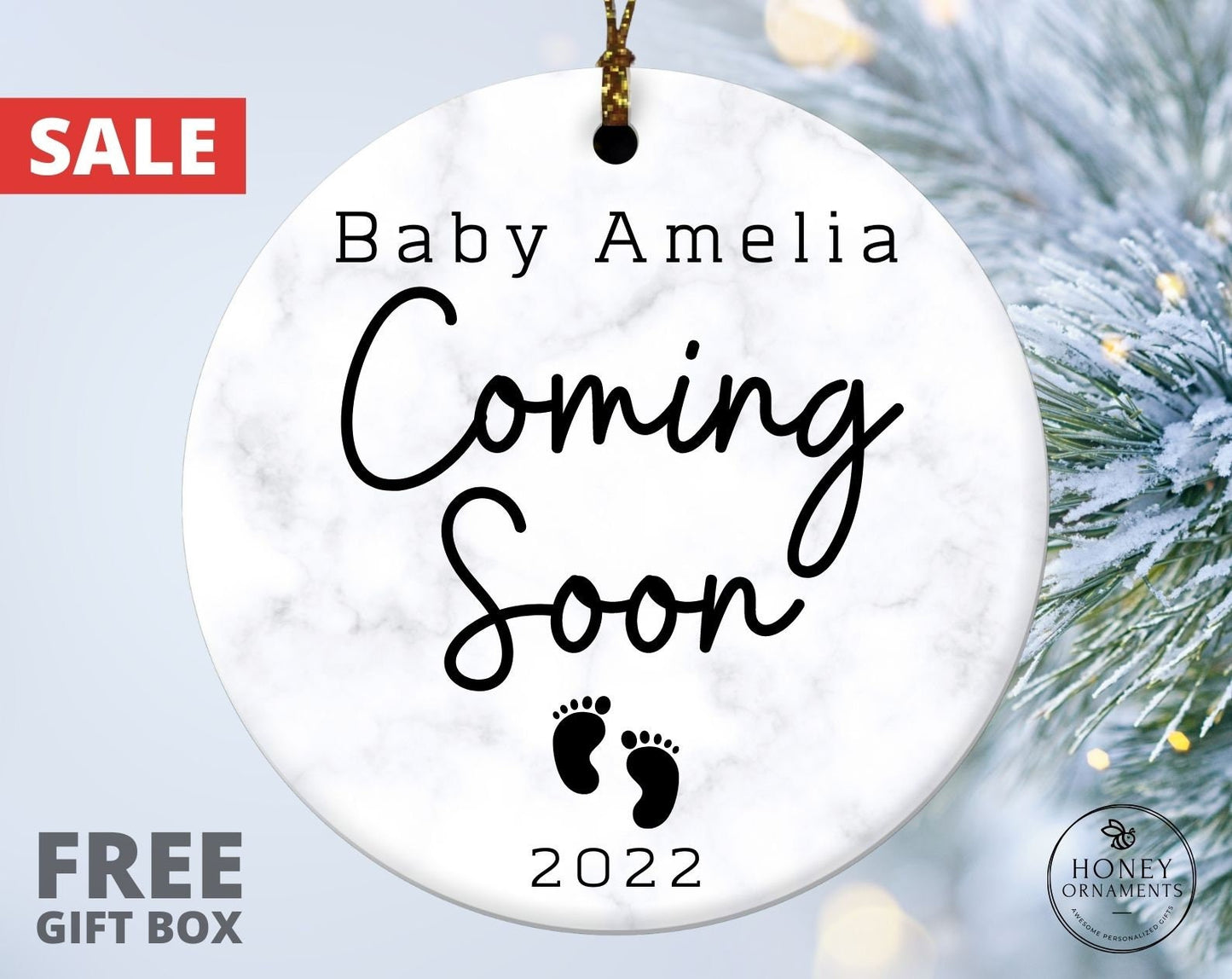 Baby Coming Soon Ornament, Pregnancy Announcement to Husband, Baby Announcement Grandparent, Personalized Birth Announcement Ornament