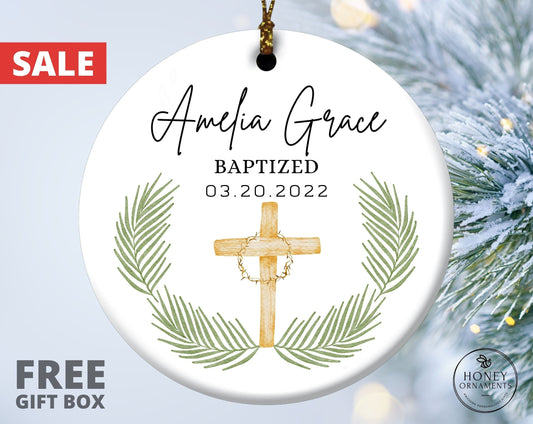 Baptism Cross Ornament, Custom Baptism Keepsake, Personalized Christening Baptism Favors Christmas Ornament, Baptism Gift from Godmother