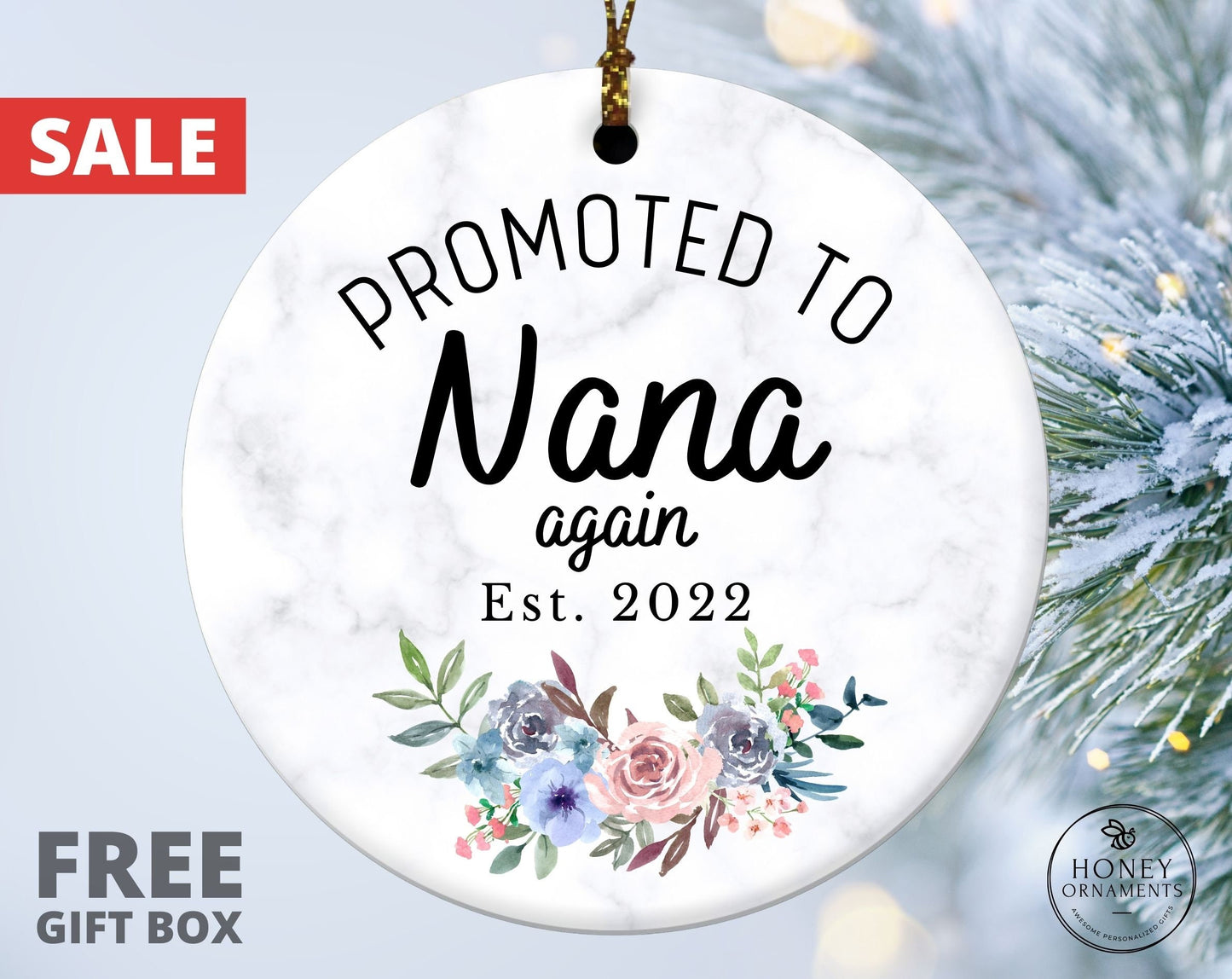 Promoted to Nana Again Ornament - EST 2023 - New Grandma Gift - First Time Grandma Gift - Future Grandma Gifts - Mothers Day Gift, Nana Gift